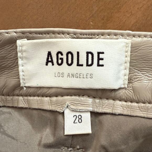 AGOLDE Recycled Leather 90s Pinch Waist Pants Quail Patent W28 Style A164-1351 - Picture 3 of 12